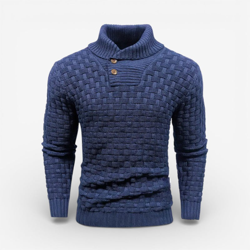 Liam – Long Sleeve Sweater with Stand Collar and Button Closure