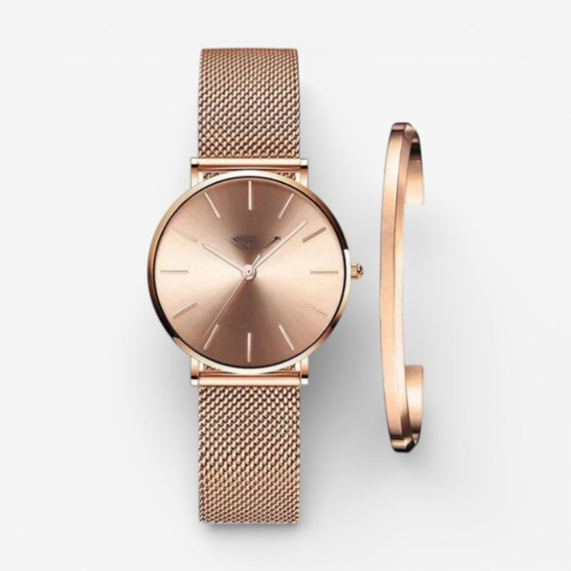 Watch with Adjustable Strap and Matching Bracelet
