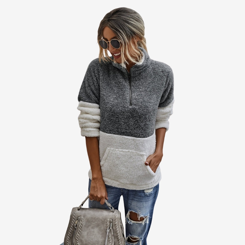 Sophia – Long Sleeve Sweater With Standup Collar And Pockets