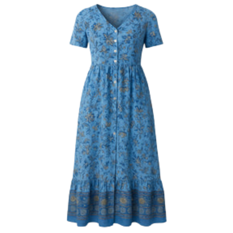 Amelia – Lange Jurk met Korte Mouwen en Bloemenprint Velani