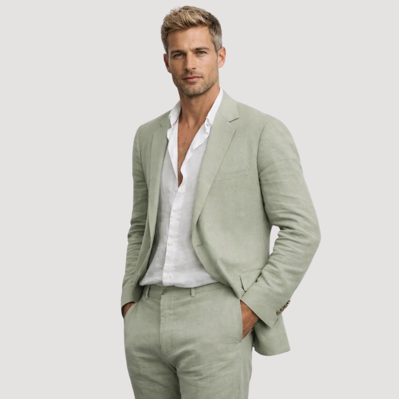 Men's Two-Piece Suit with Blazer and High-Waisted Trousers