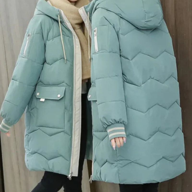 Lieke - Lange mouwen capuchonjas met zakken en rits Velani