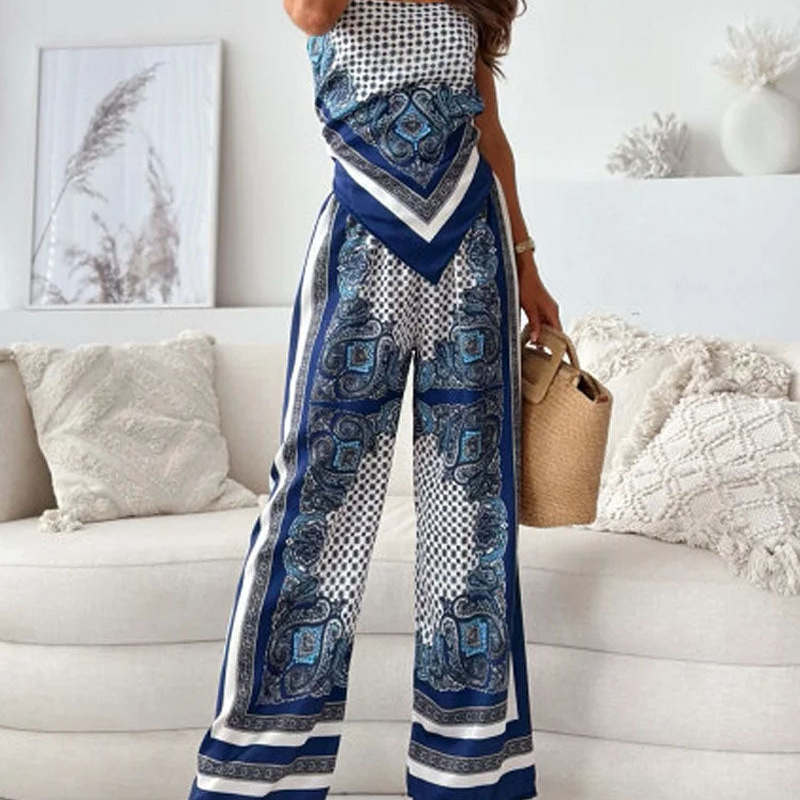 Michelle – Stijlvolle tweedelige set met bedrukte gilet en broek Velani