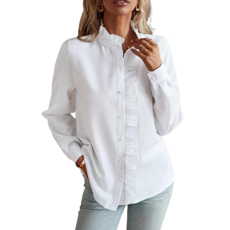 Lilian – Blouse met Lange Mouwen, Ruches en Knopen Velani