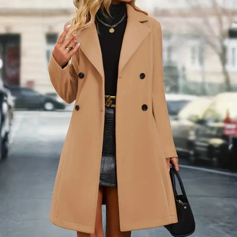 Women’s Belted Long Coat with Lapel Collar