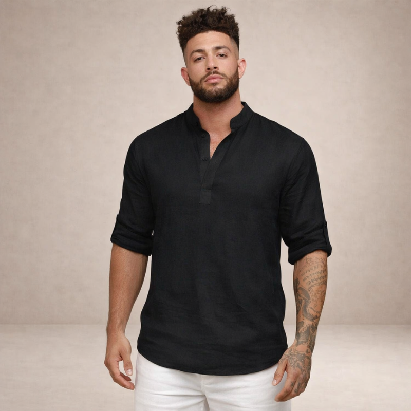 Men's Long Sleeve Shirt with Stand Collar
