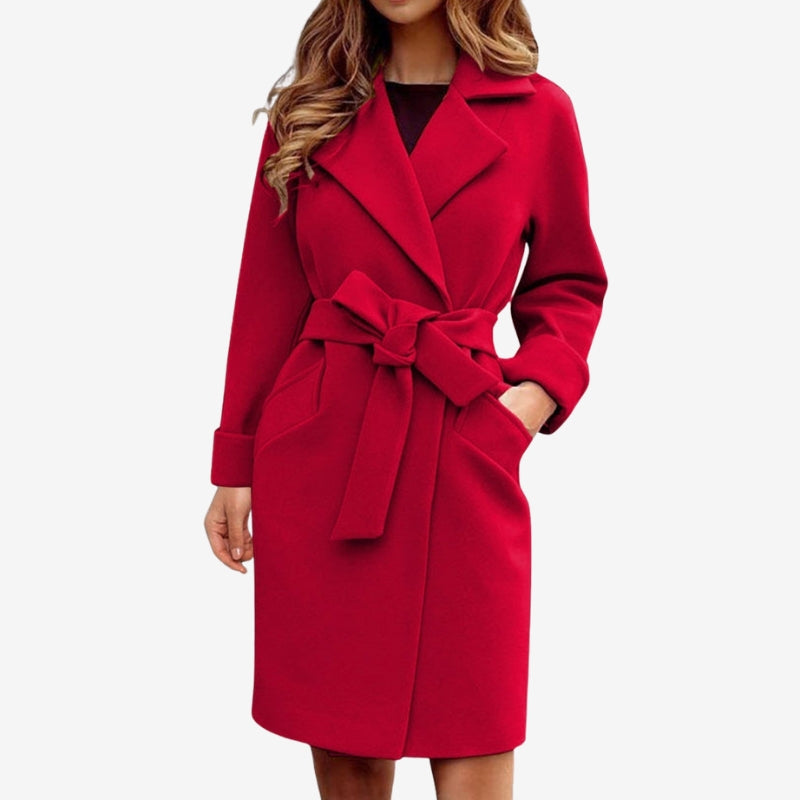 Emma – Long Sleeved Trench Coat With Lapel Collar And Adjustable Belt