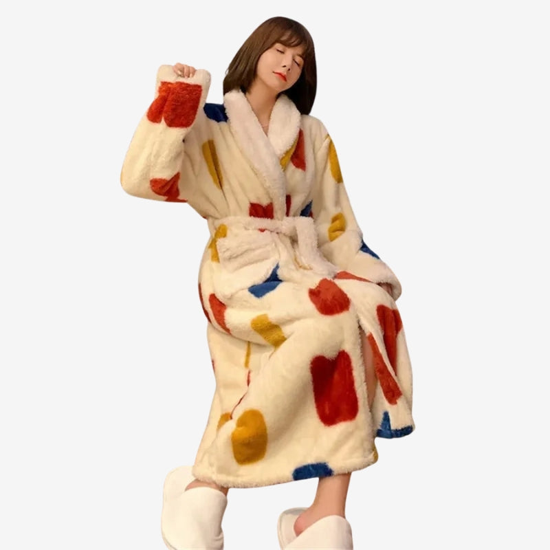 Clara – Long Sleeve Robe With Printed Design And Adjustable Strap