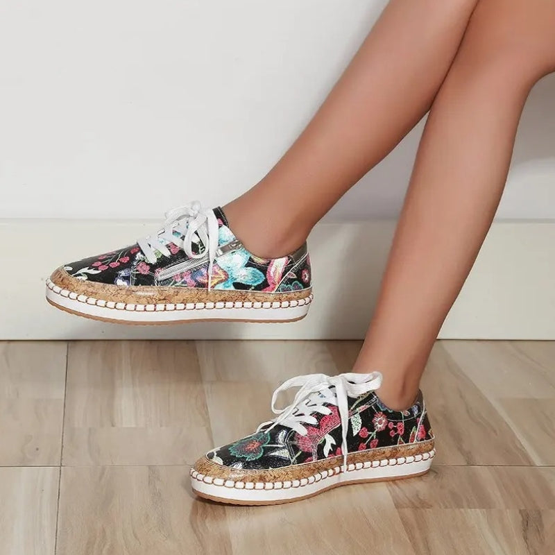 Clara – Floral Printed Loafers With Adjustable Laces Design