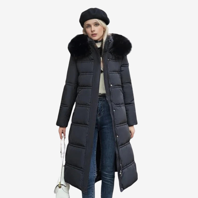 Rivka – Lange Mouwen Mantel met Bontkraag en Verstelbare Tailleband Velani