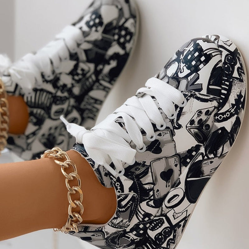 Aria – Sneakers with Painted Graffiti and Lace Up Design