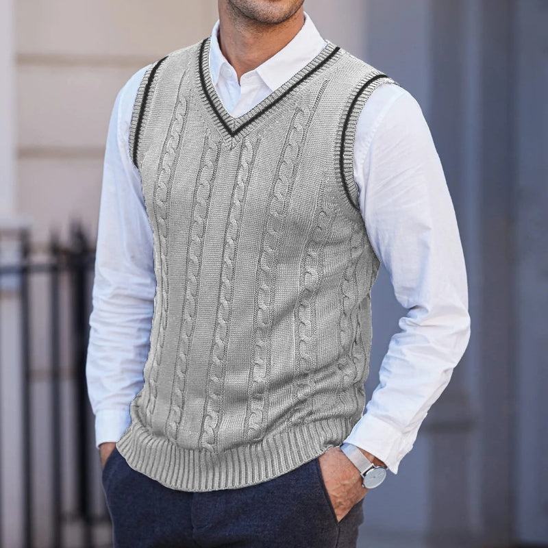 Ethan – Sleeveless V-Neck Sweater with Striped Design