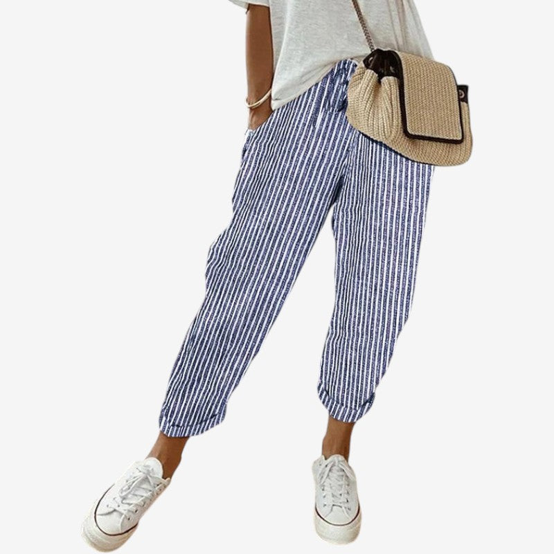 Women’s Striped Trousers with Drawstring