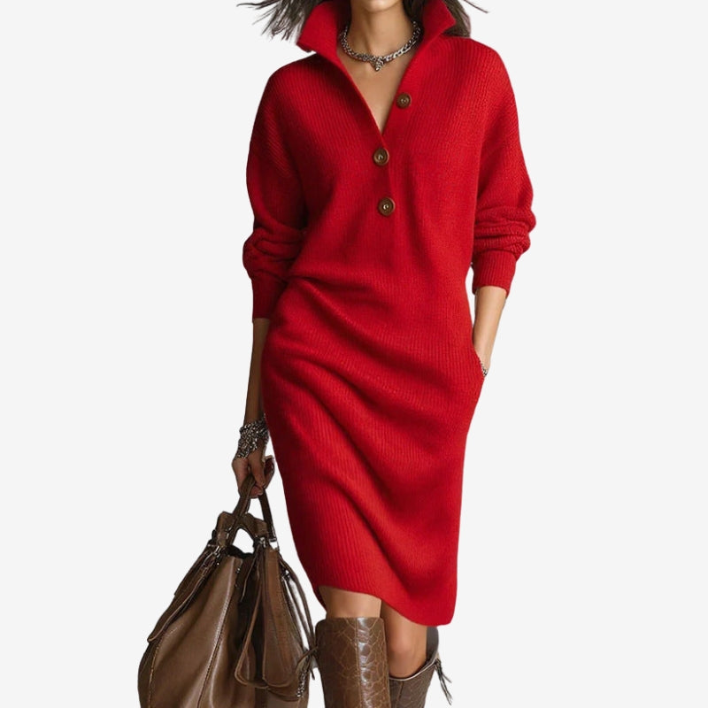 Arlena – Long Sleeve Sweater with Stand Up Collar and Button