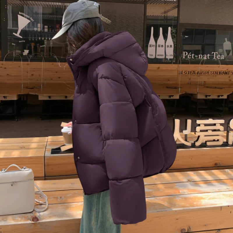 Hazel – Long Sleeve Coat with Hoodie and Zipper Closure