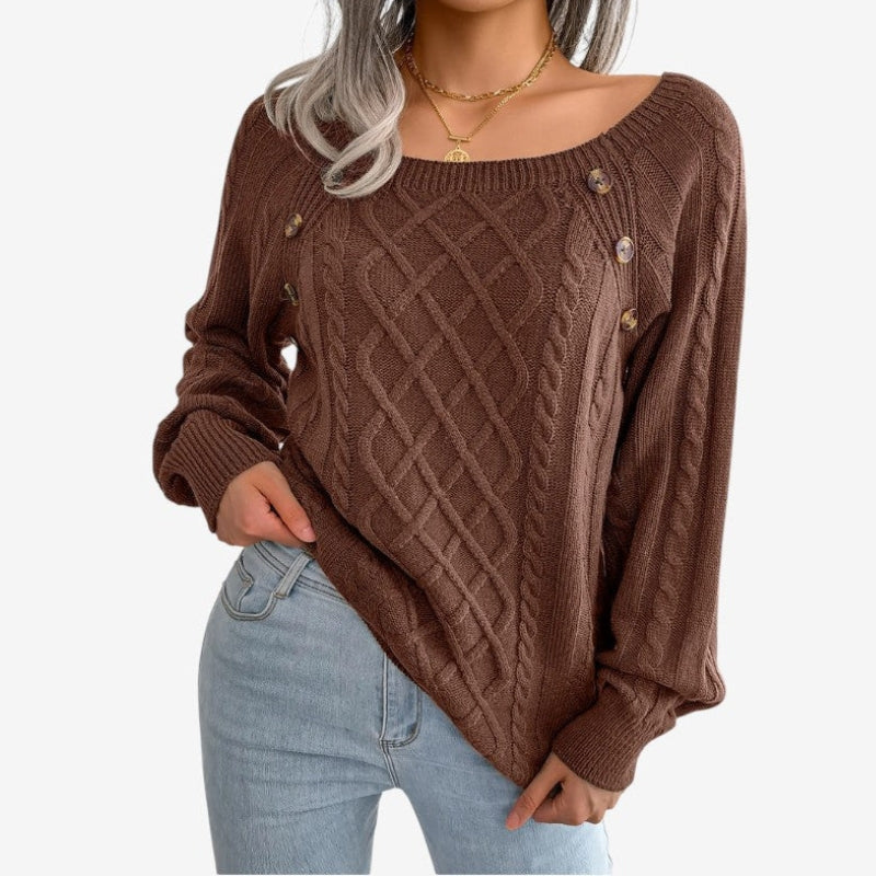 Lila – Suéter de manga larga con estampado en zigzag y detalle de botones