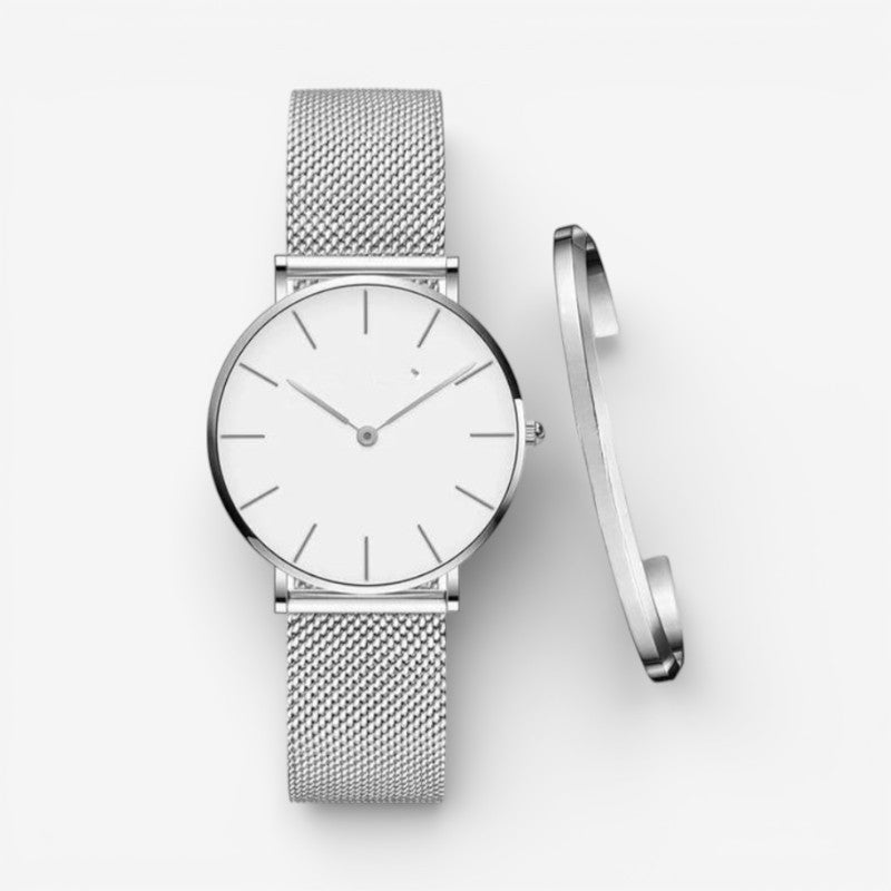 Watch with Adjustable Strap and Matching Bracelet