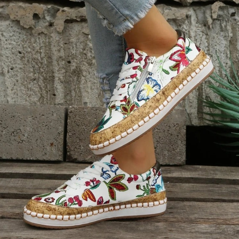 Clara – Floral Printed Loafers With Adjustable Laces Design