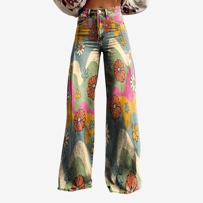 Women's Floral Wide Leg Denim Pants