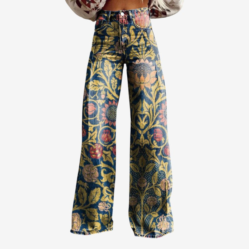 Women's Floral Wide Leg Denim Pants