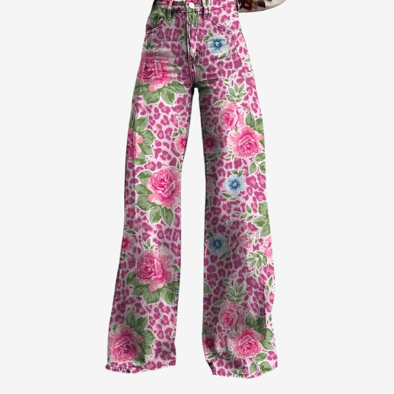 Women's Floral Wide Leg Denim Pants