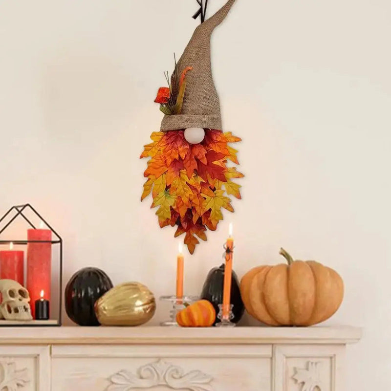 Charming Rustic Gnome Door Hanger with Autumn Leaves