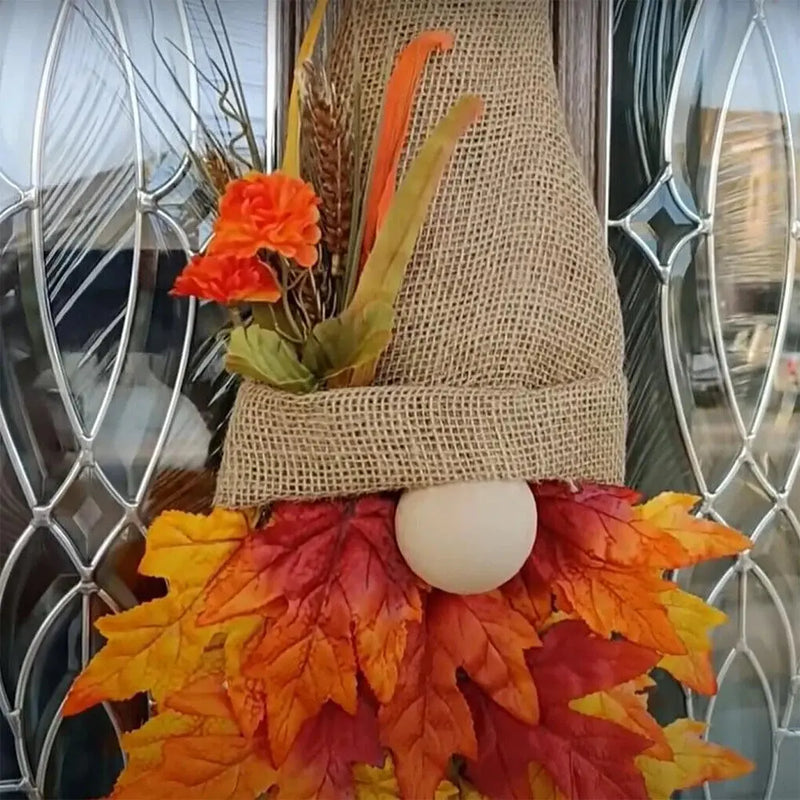 Charming Rustic Gnome Door Hanger with Autumn Leaves