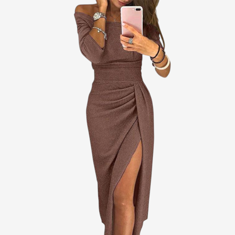 Stylish Off-Shoulder Ruched Midi Dress for Women