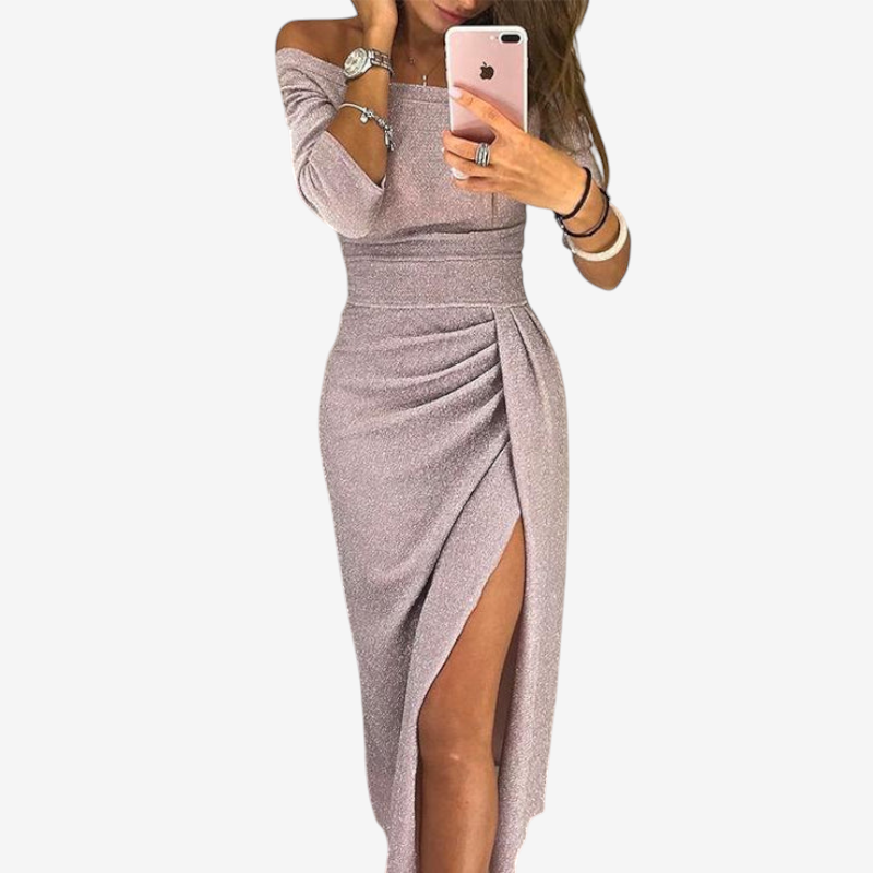 Stylish Off-Shoulder Ruched Midi Dress for Women