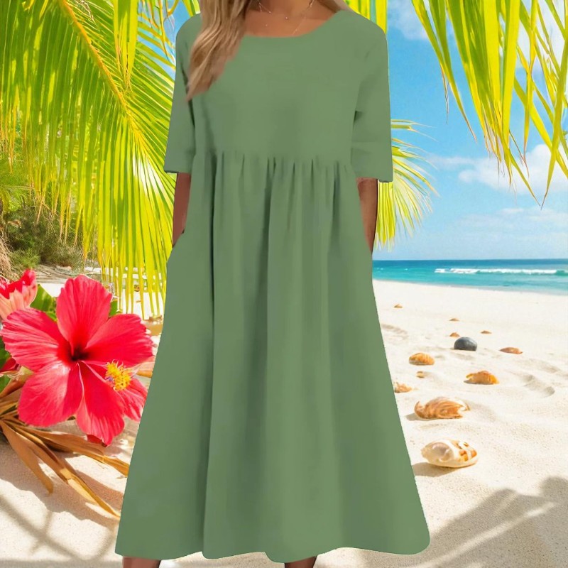 Olivia – Losvallende Lange Jurk met Korte Mouwen Velani