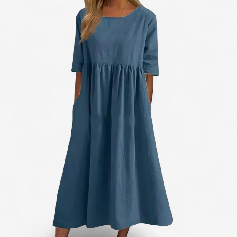 Olivia – Losvallende Lange Jurk met Korte Mouwen Velani