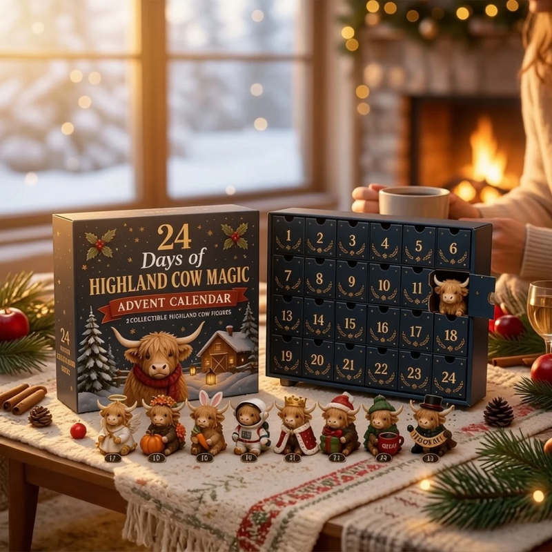 Cowtide – Highland Cow Advent Calendar With 24 Acrylic Hangers