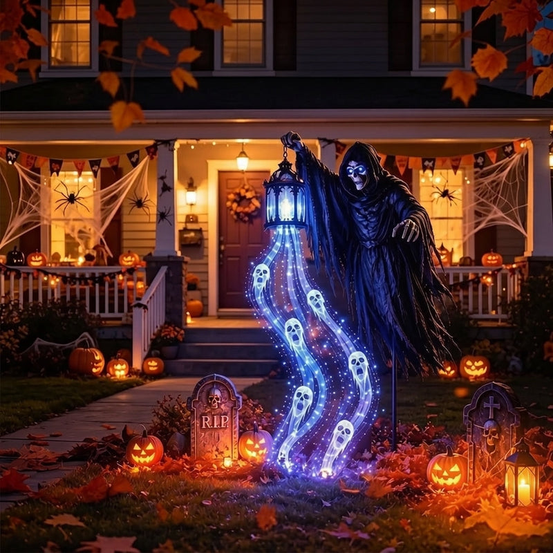 Grimglow - Illuminated Reaper Halloween Decoration with LED Lantern