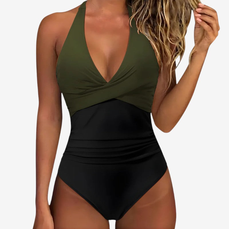 Elegant Women's Halter V Neck One Piece Swimsuit