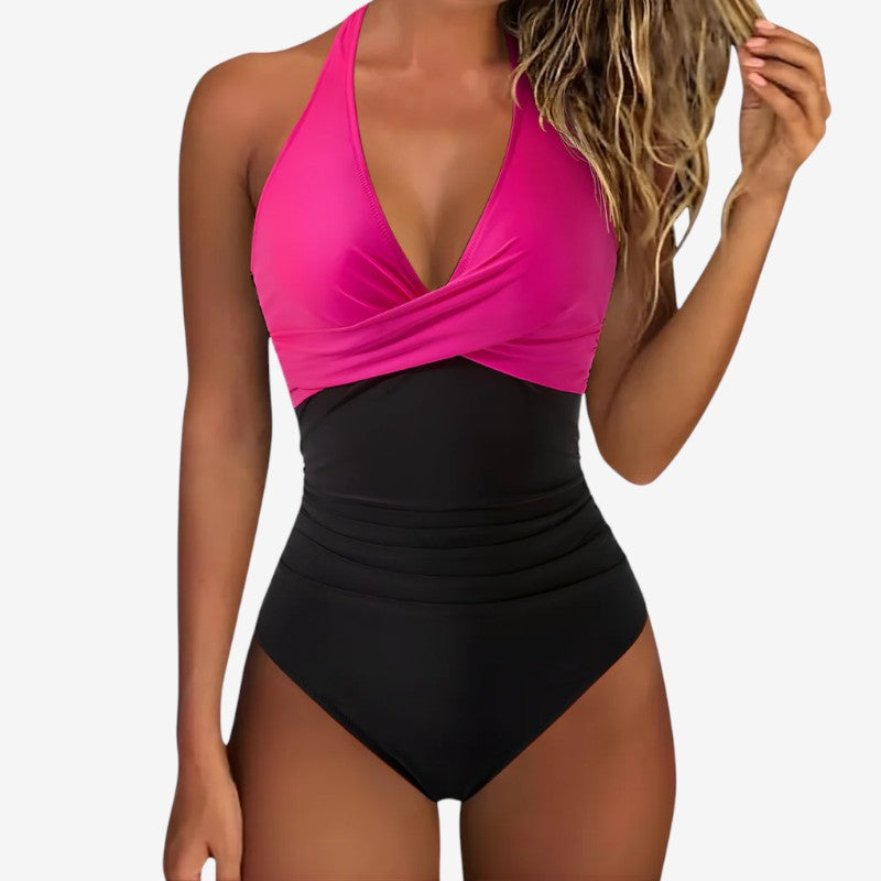 Elegant Women's Halter V Neck One Piece Swimsuit