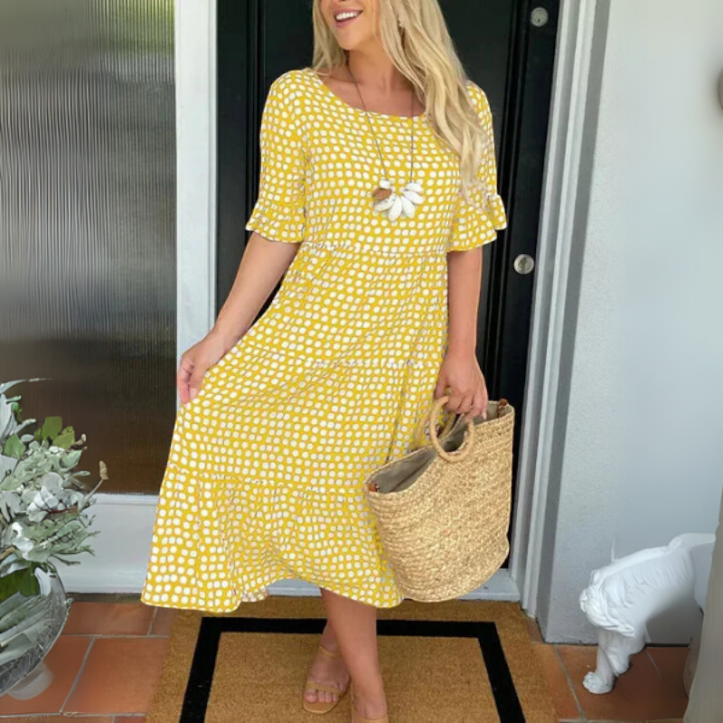 Women's Round Neck Dress with Short Sleeves