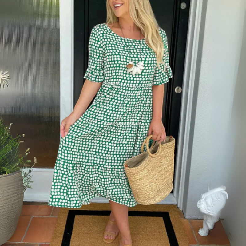 Women's Round Neck Dress with Short Sleeves