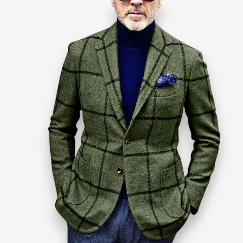 Brian – Long Sleeve Jacket with Down Collar and Plaid Design