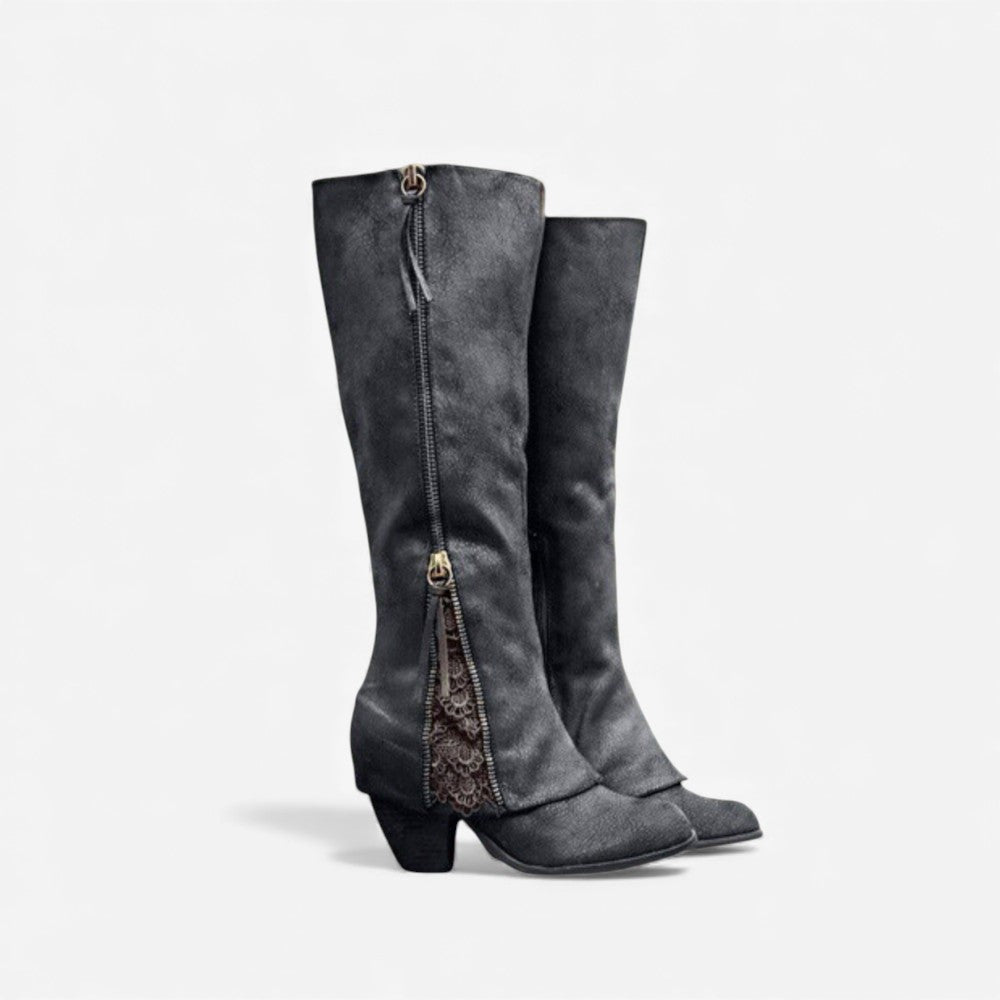 Elora – Round Toe Boots with Adjustable Zipper Design