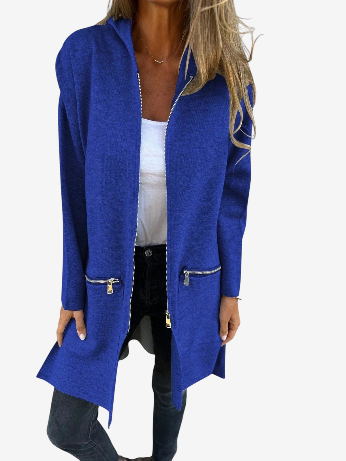 Zipelle - Long Hooded Cardigan with Full Zipper