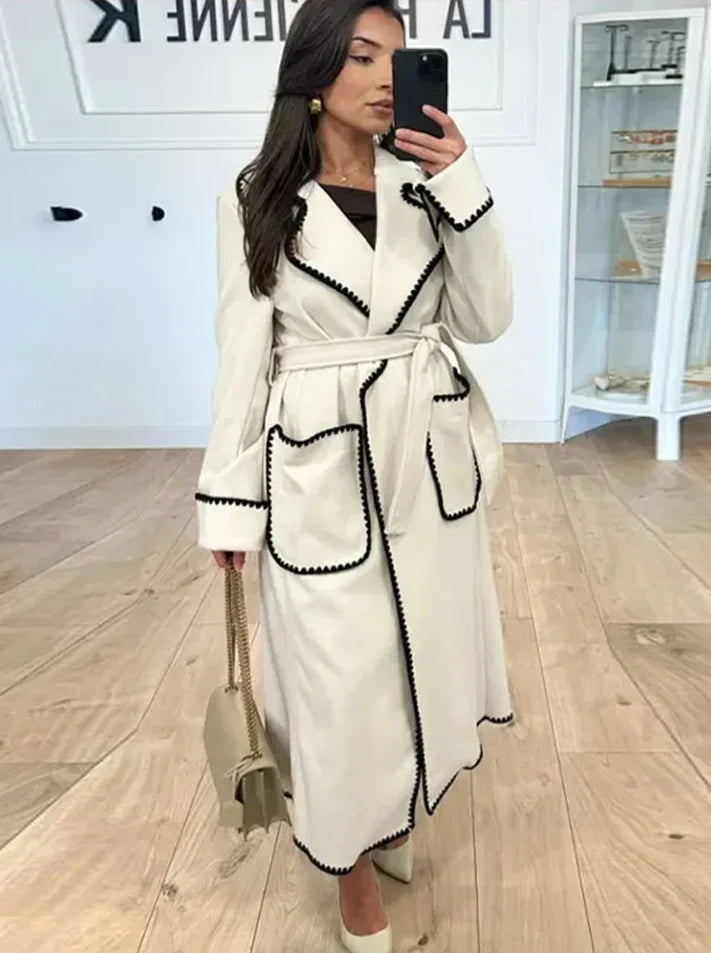 Beltane - Trench Coat with Belted Waist and Side Pockets