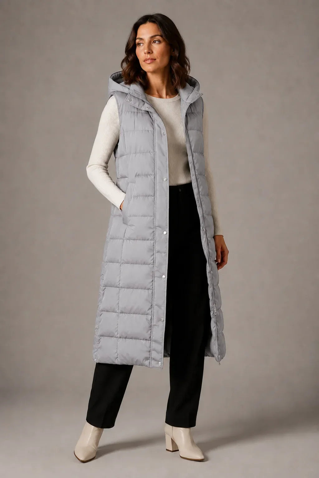 Layeron - Long Quilted Vest with Adjustable Hood