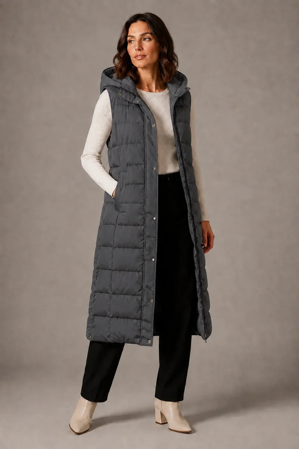 Layeron - Long Quilted Vest with Adjustable Hood