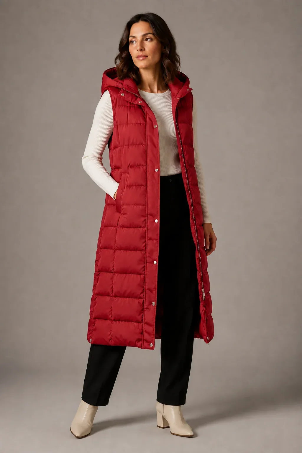 Layeron - Long Quilted Vest with Adjustable Hood