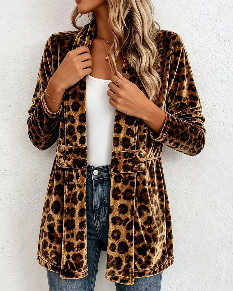 Cardora - Mid-Length Leopard Print Cardigan