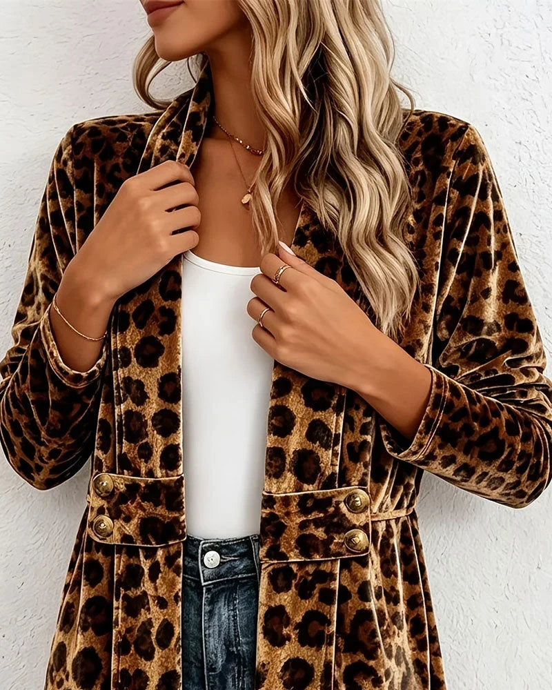 Cardora - Mid-Length Leopard Print Cardigan