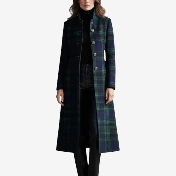 Plaivex - Structured Plaid Coat with Button Closure