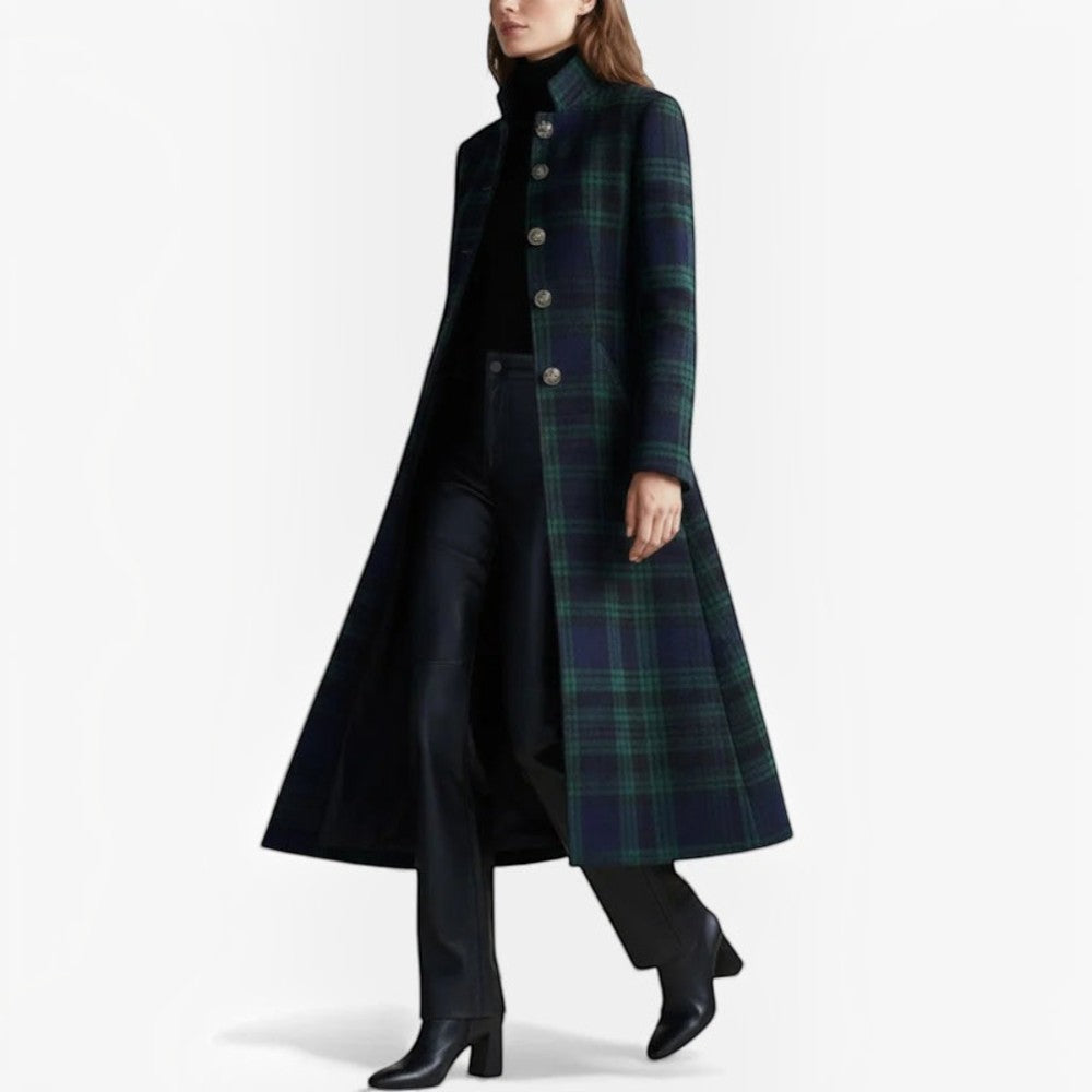 Plaivex - Structured Plaid Coat with Button Closure