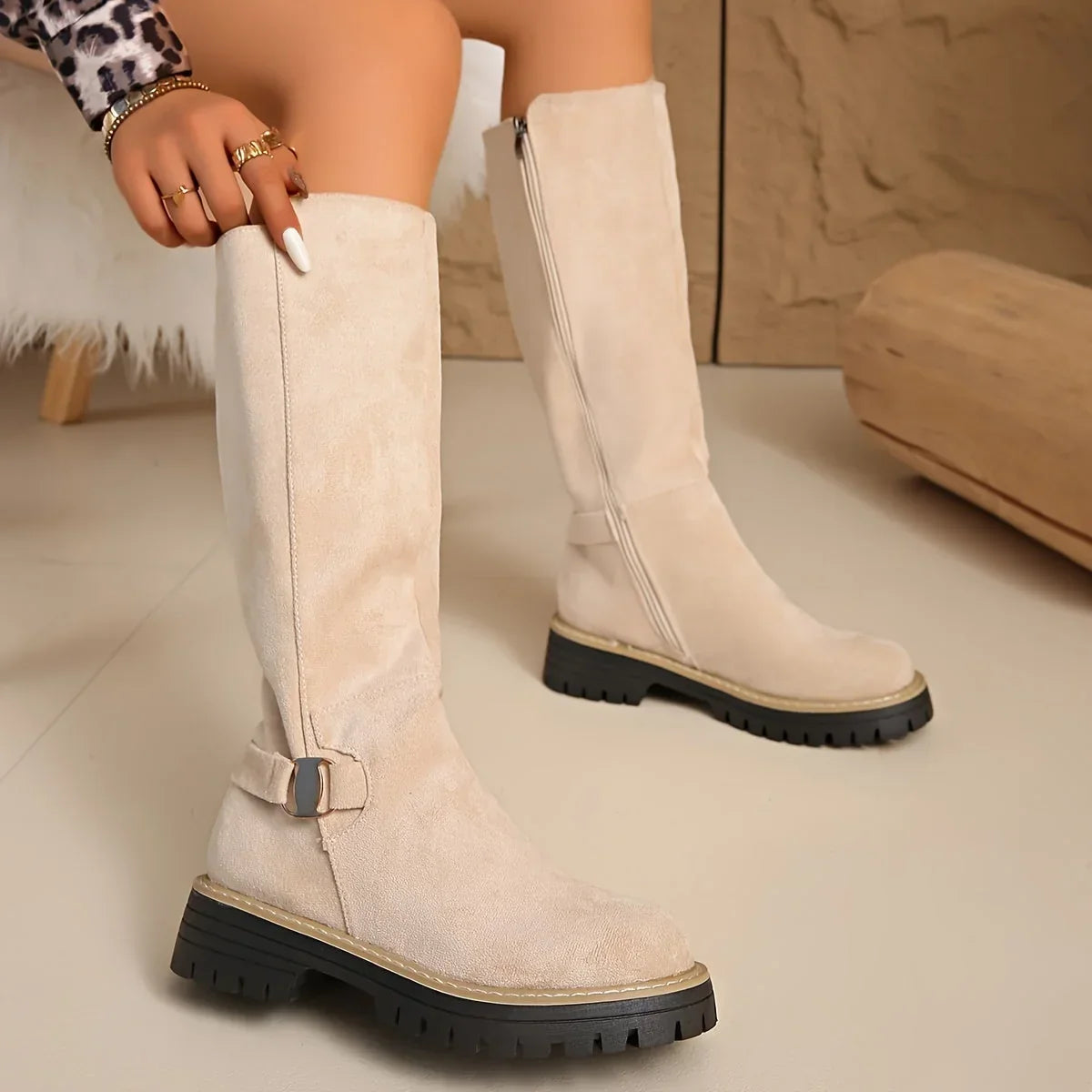 Edgy - Platform Heel Knee High Boots with Lug Sole