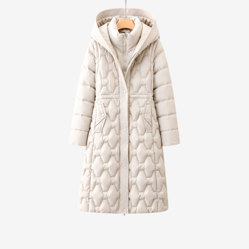 Avenue - Long Quilted Coat with Hexagonal Pattern